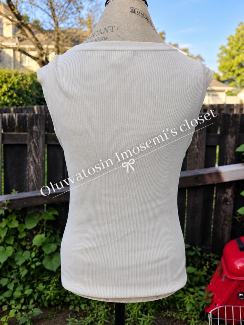 Cream Ribbed Sleeveless Top - Picture 4 of 5